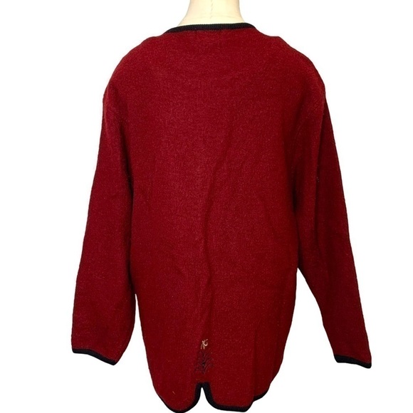 𝅺VINTAGE 80's Feu Rouge Embroidered Country Red pure Wool Shacket Cardigan Sz L - Picture 3 of 13